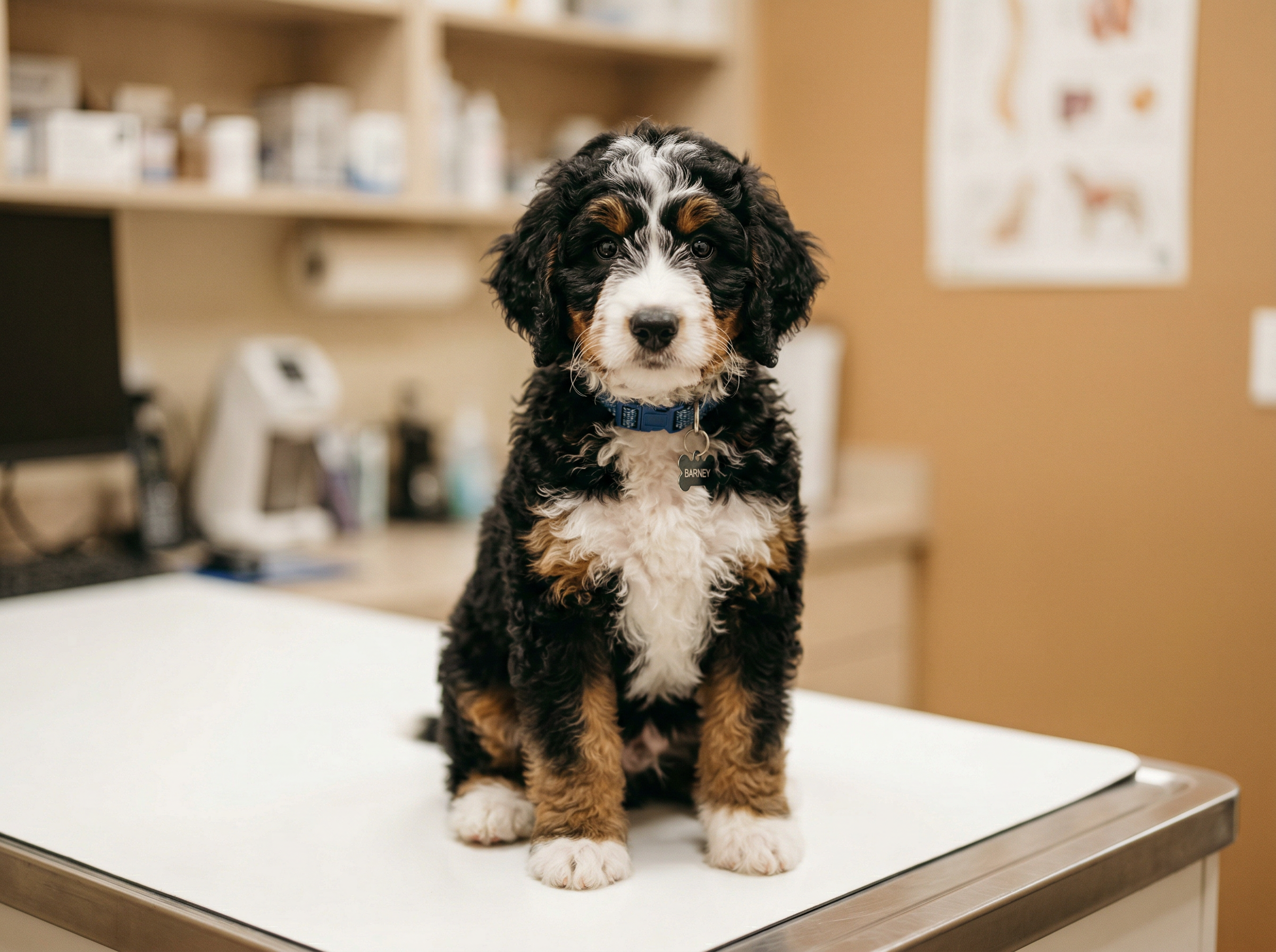 Windy City Pups veterinarian completing final health evaluation before puppy placement